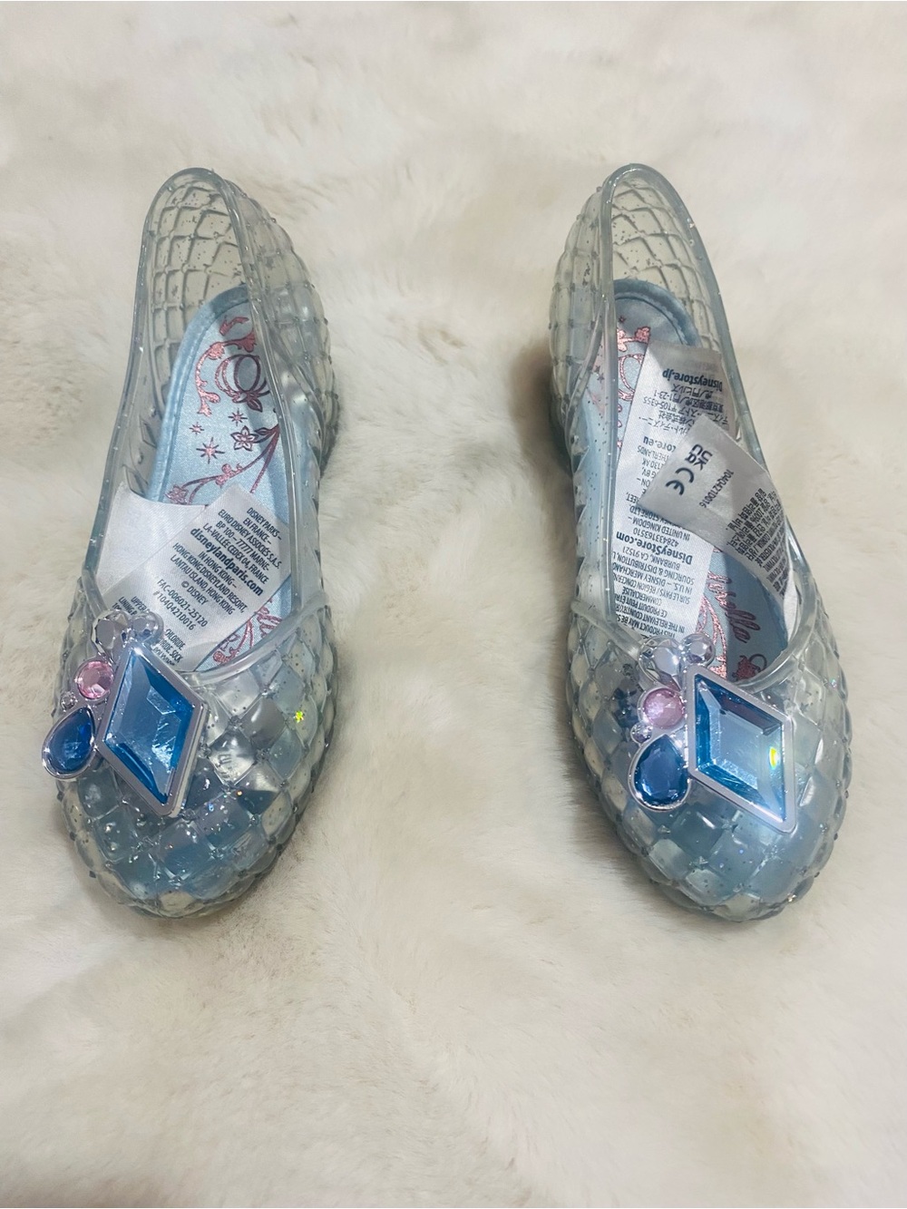 Disney Clear Jelly Princess Shoes with Blue and Pink Gem Accents